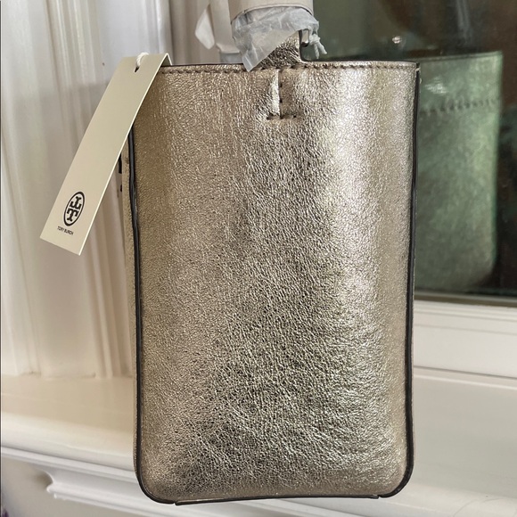 NWT Tory Burch McGraw Gold Metallic Leather Bucket Bag - Picture 4 of 7